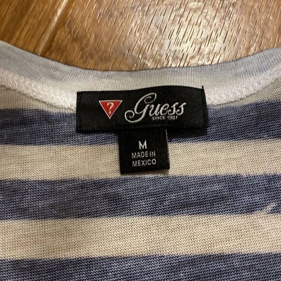 Guess Women's Black White Striped Floral Short Sleeve Top (Size Medium) - Picture 7 of 9